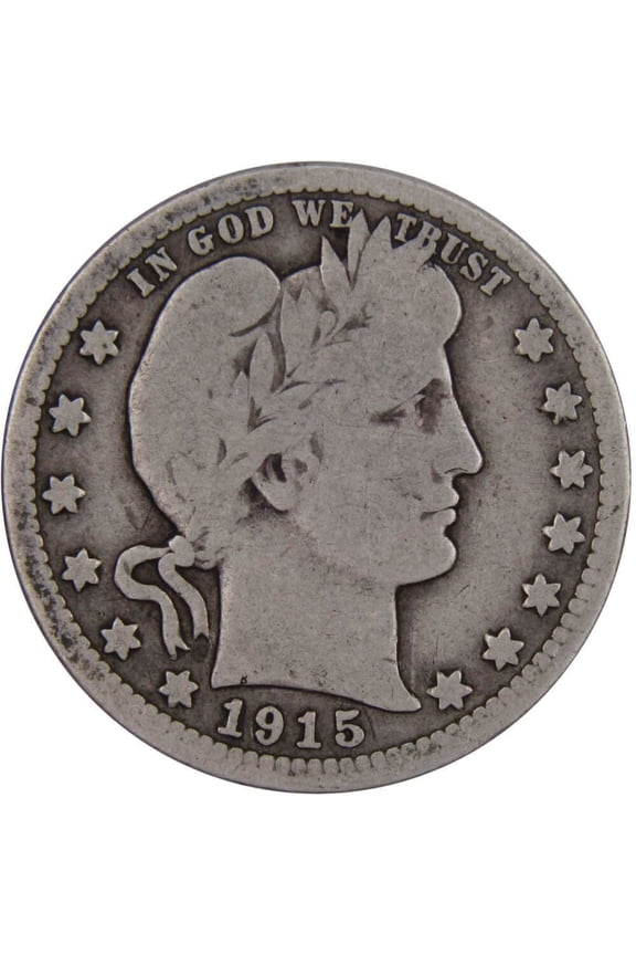 1915 Barber Quarter G Good 90% Silver 25c US Type Coin Collectible