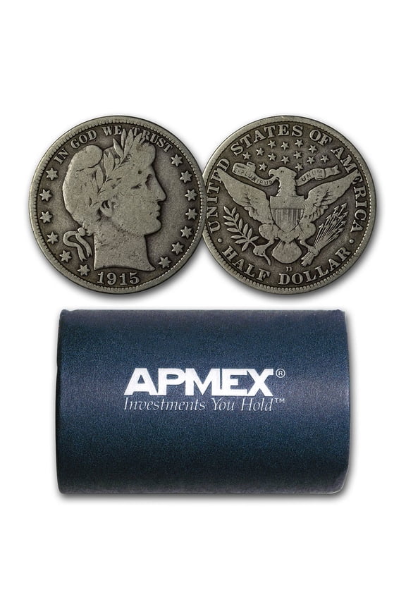 1915-D Barber Half Dollar 20-Coin Roll Avg Circ