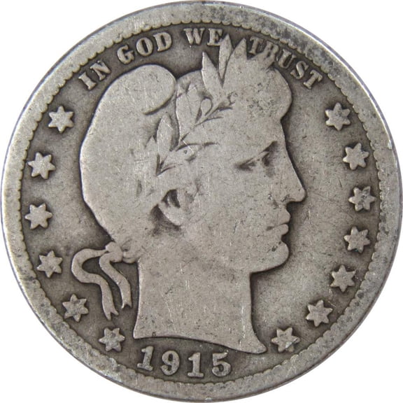 1915 D Barber Quarter G Good 90% Silver 25c US Type Coin Collectible