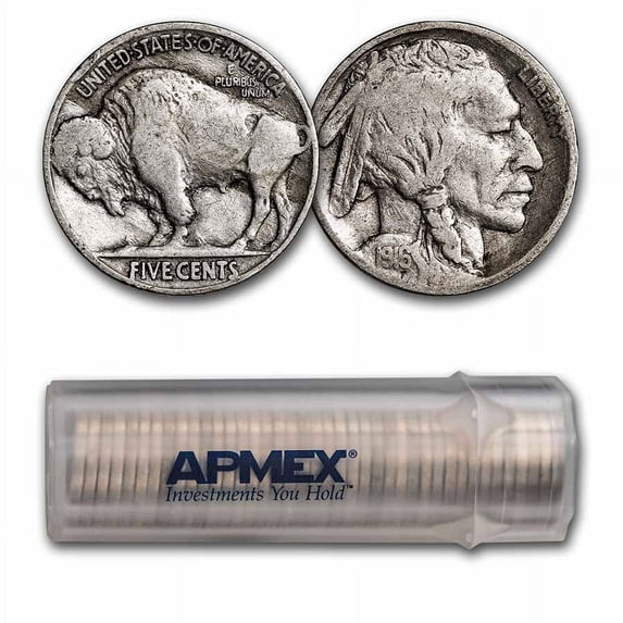 1916 Buffalo Nickel 40-Coin Roll Avg Circ