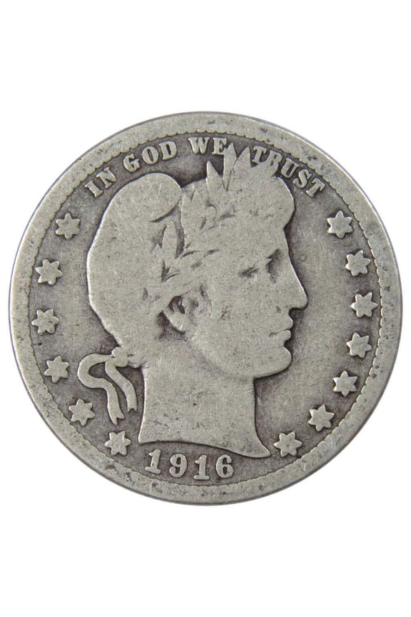 1916 D Barber Quarter G Good 90% Silver 25c US Type Coin Collectible