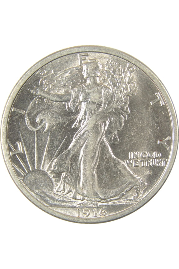 1916 D Liberty Walking Half Dollar Borderline Uncirculated SKU:I19718
