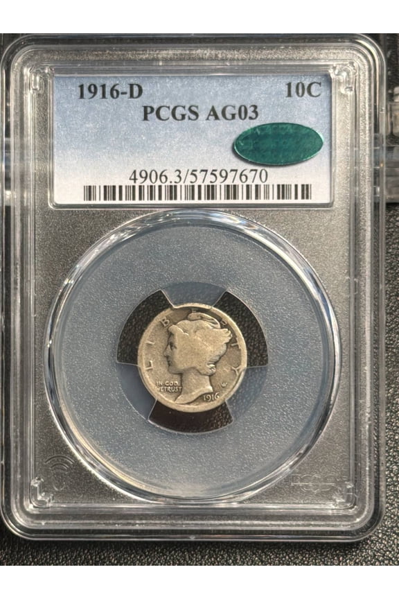 1916 D Mercury Dime PCGS AG-3 CAC
