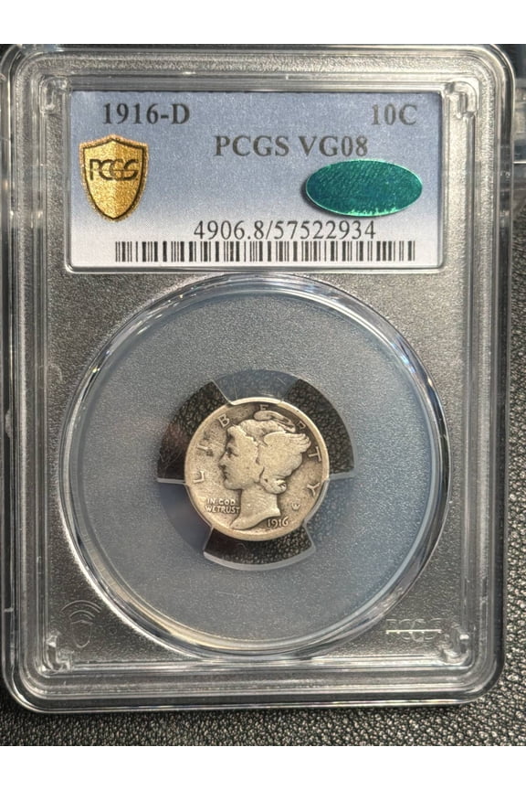 1916 D Mercury Dime PCGS VG-8 CAC