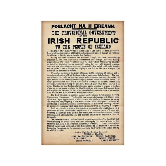 1916 Proclamation of the Irish Republic Poster Easter Rising Historical Document Manuscript Text Print for Home Office Study Library Wall Decor