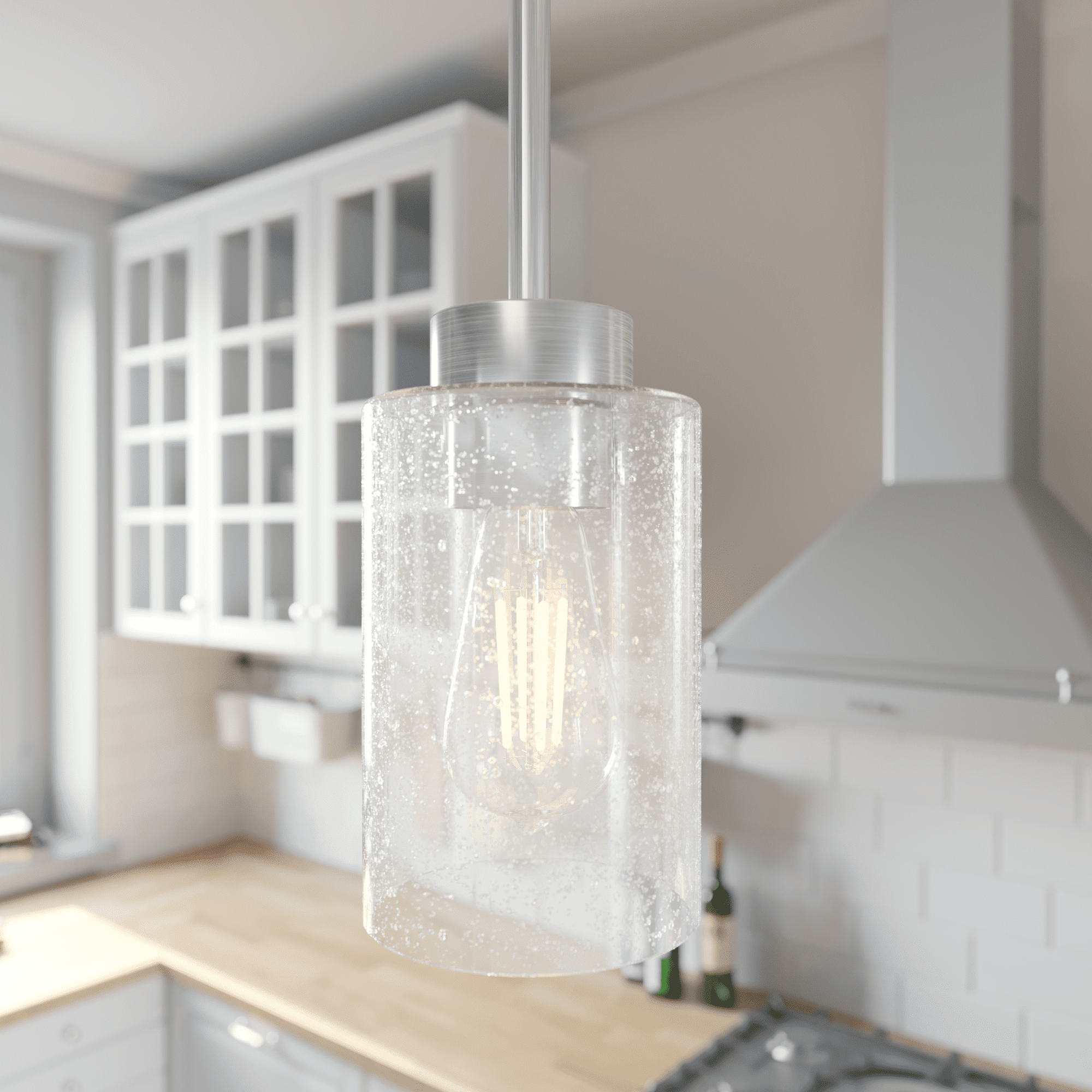 Hartland Brushed Nickel Mini Jar Pendant with Seeded Glass