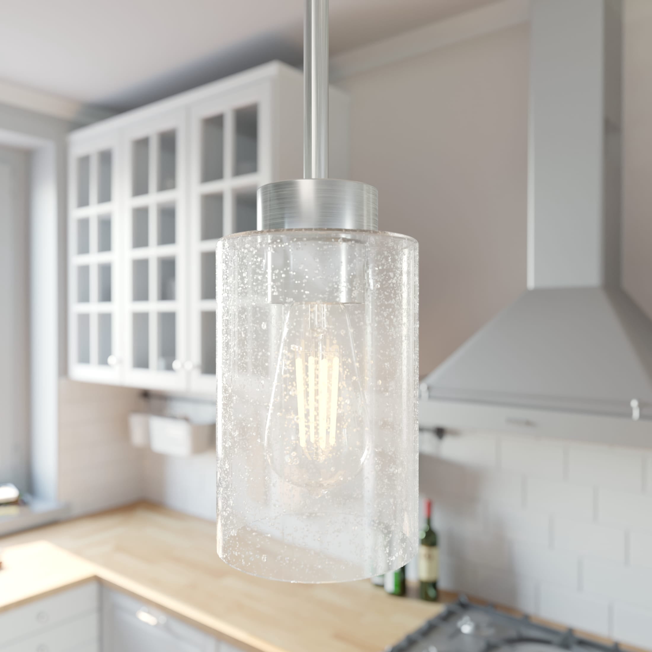 Hunter - Hartland 1-light Brushed Nickel, Mini Pendant Light, Dimmable, Casual Style, Cylinder Shaped, for Bedrooms, Dining, Living Rooms - 19166