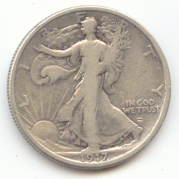 1917-S Reverse Mint Mark Walking Liberty Half Dollar, VG Details