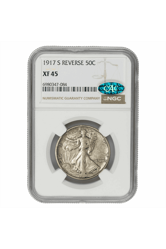 US Mint 1917-S Reverse Walking Liberty Half Dollar Coin 50C NGC XF 45 CAC