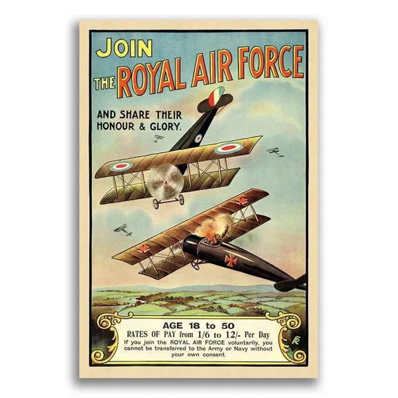 1918 British Join The Royal Air Force Raf Ww1 Dogfighting Poster Home Decor Office Wall Art