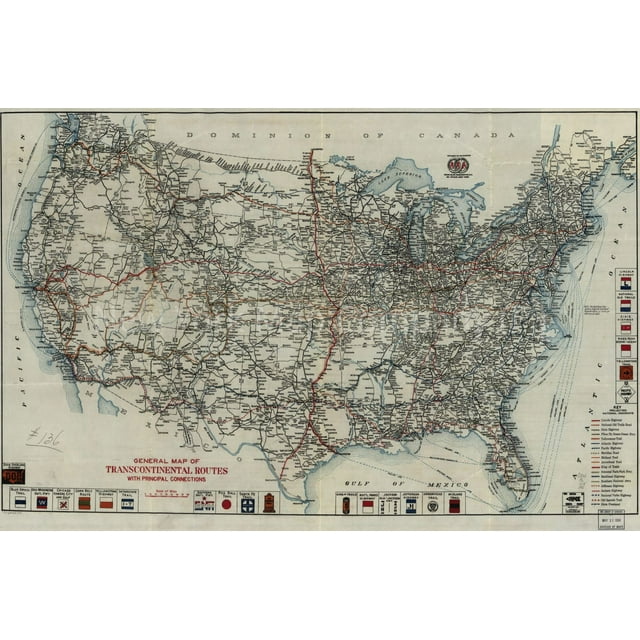 1918 map General map of transcontinental routes with principal