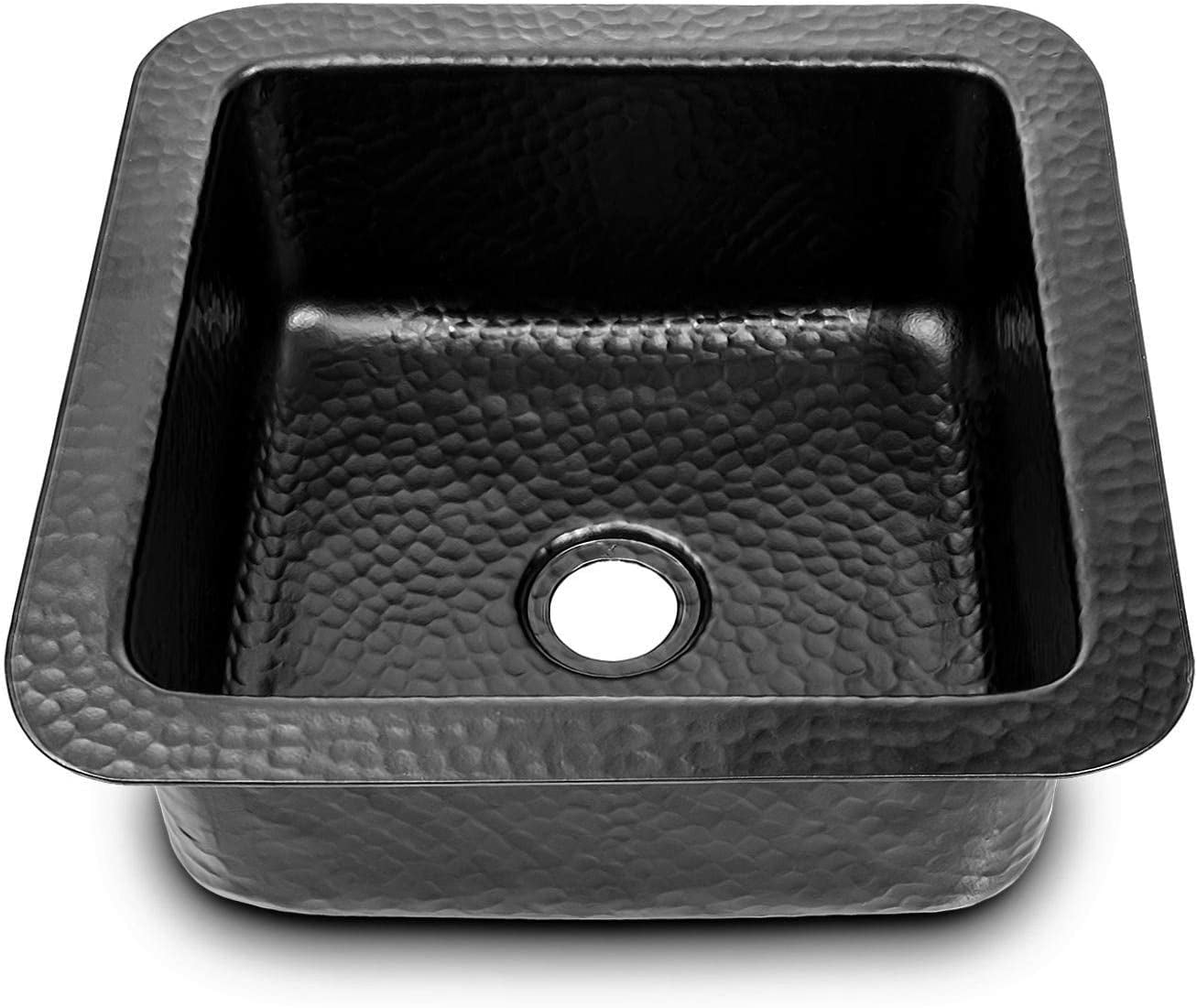 Matte Black Hand Hammered Aluminum Square Bar Sink, 12"