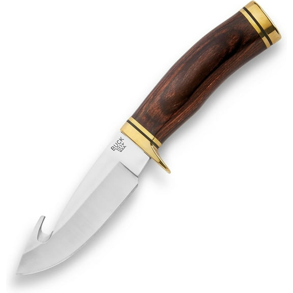 Buck Knives 191 Buck Zipper Hunting Knife, 4-1/4" Drop Point Guthook Blade, Wood Handle, 6.3 oz