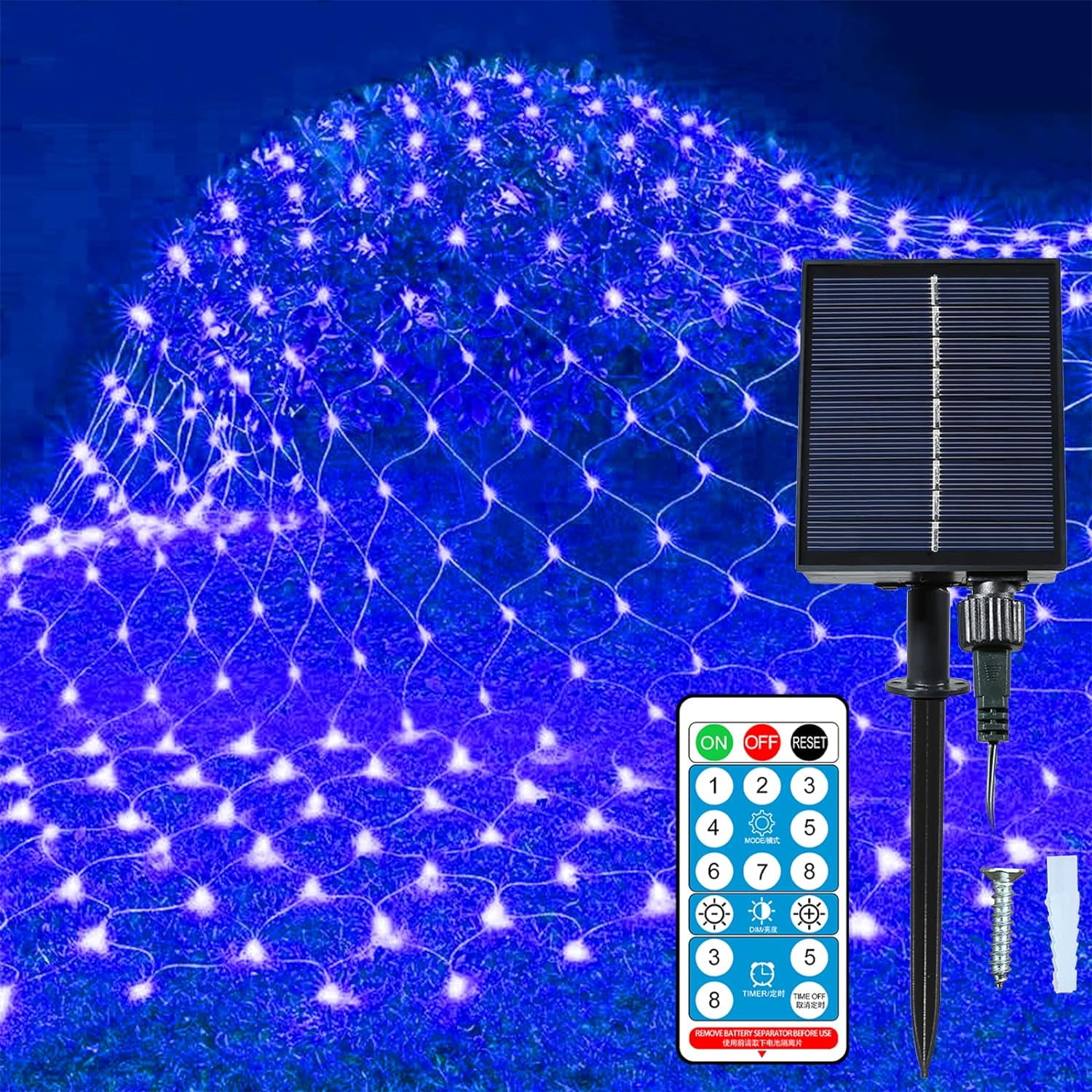 192 LED Net Lights, 9.8ft x 6.6ft Solar Mesh Lights with Remote, Update ...