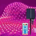 thumbnail image 1 of Solar Net Lights, 192LEDs 9.8ft x 6.6ft Mesh Fairy Lights with 8 Modes, Remote Control, Waterproof Outdoor Solar Powered Fairy Net Lights for Halloween Bushes Tree Lawn Garden Decor (Pink), 1 of 7