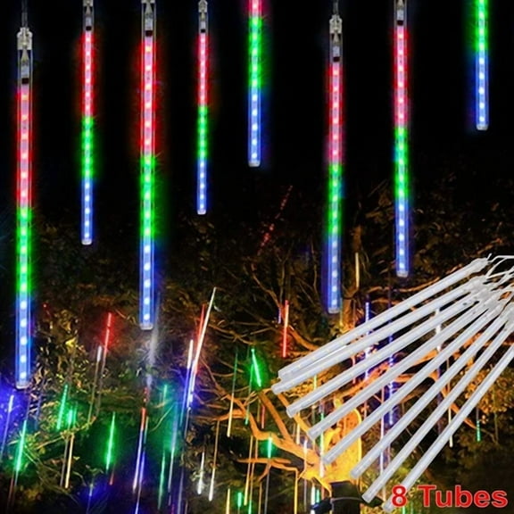 192 Led Meteor Shower Fairy Lights Rain Falling Tree 8 Tubes Garden Xmas Decro