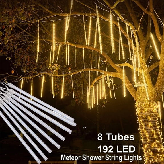 192 Led Meteor Shower String Lights Falling Rain Tree Garden Xmas Decor Outdoor