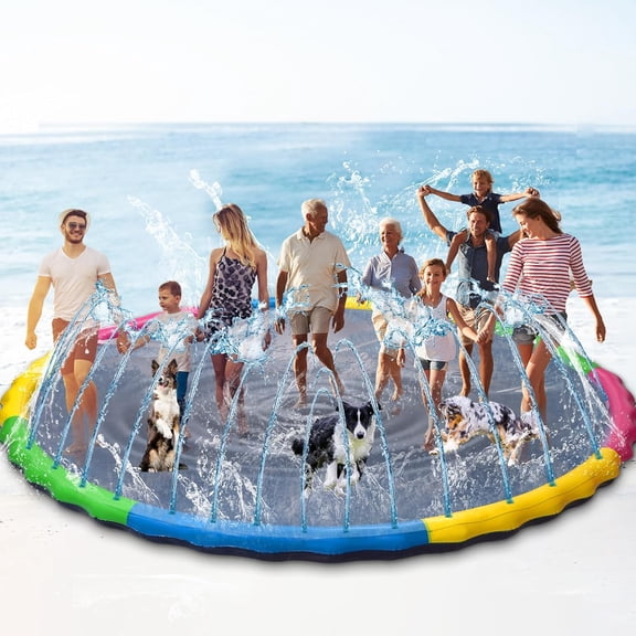 192" Non-Slip Splash Pad for Kids and Dogs, Extra Large Thicken Splash Pad Sprinkler for Kids Summer Water Toys for Dogs and Children Ages 4-12 Outdoor Backyard (Cute Style)