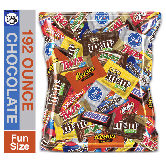 (192 Ounce) Variety Assortment Mix Bulk Pack Chocolate M&M's, Snickers, Milky Way, Twix, Reese's, York, 100 Grand, Almond Joy, Kitkat