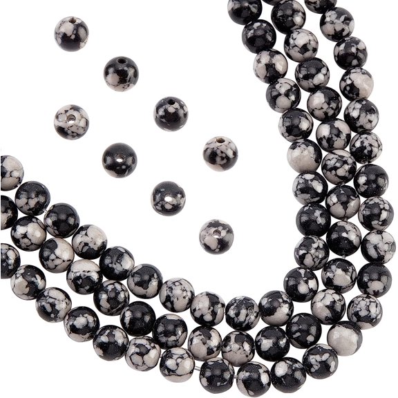 192 Pcs Snowflake Obsidian Beads Strands 6mm Gemstone Beads Round Stone Spacer Beads Loose Beads for DIY Bracelet Necklaces Jewelry Making Making DIY
