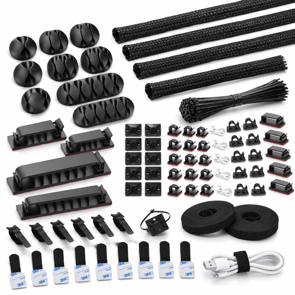 192-Piece Cable Management Kit with 4 Cable Sleeves and Assorted Organizing Hardware