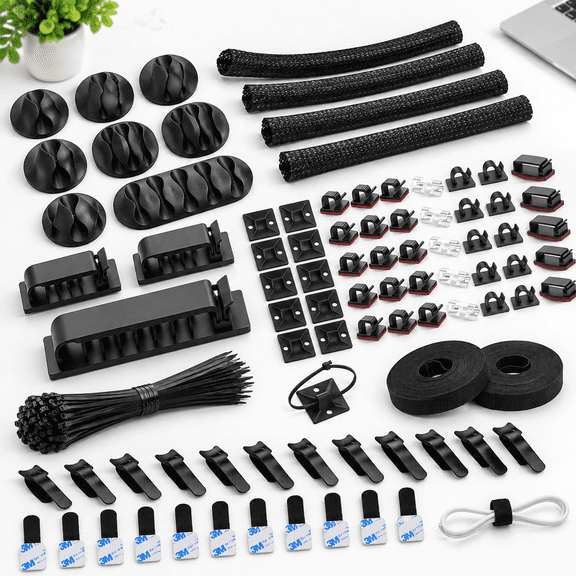 192 Piece Cable Management Kit with 4 Wire Organizer Sleeves