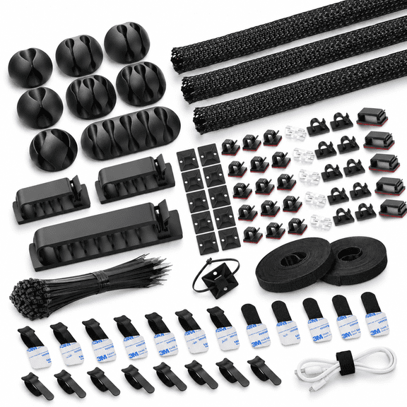 192 Piece Cable Management Kit with 4 Wire Organizer Sleeves
