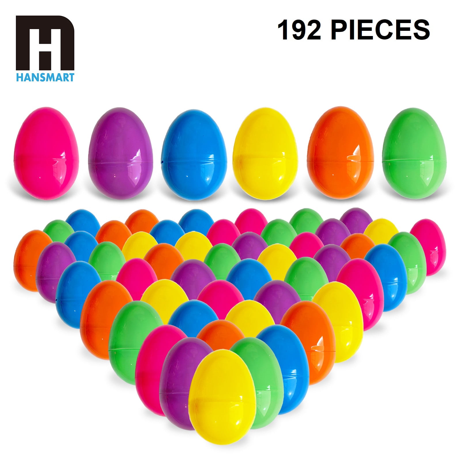 192 Pieces Easter Eggs, 2.25" Assorted Bright Colors Plastic Fillable Easter Eggs for Easter Hunt,Easter Themed,Decorations,Basket Stuffers Fillers