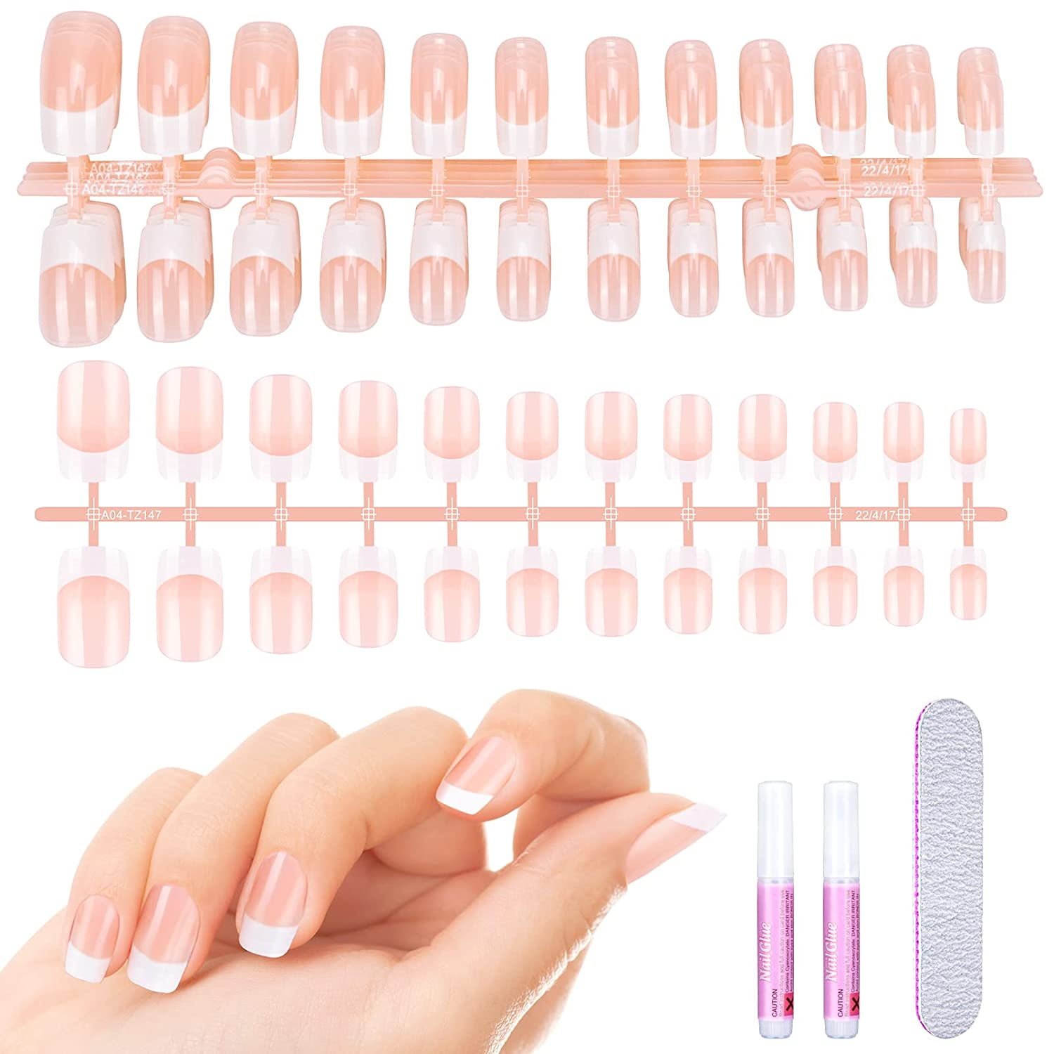 192 Pieces False Nails Kit, French Fingernails Short Natural False Nails for Gluing Press On