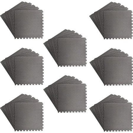 192 Square Feet / 48 Interlocking Foam Tiles Thick Exercise Mat - Soft Supportive Cushion for Exercising or Gym Equipment Floor Protection, Non-Skid Texture & Water Resistant