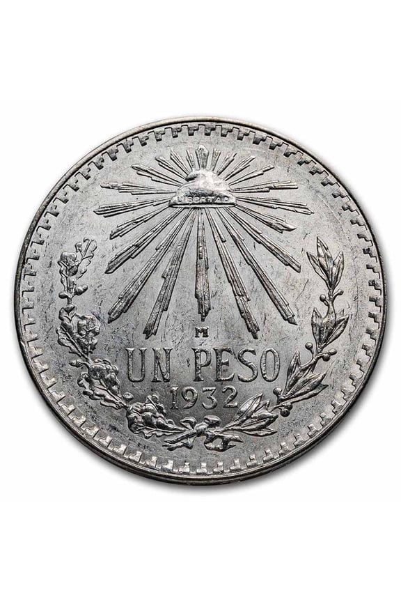 1920-1945 Silver Mexican 1 Peso Cap & Rays AU