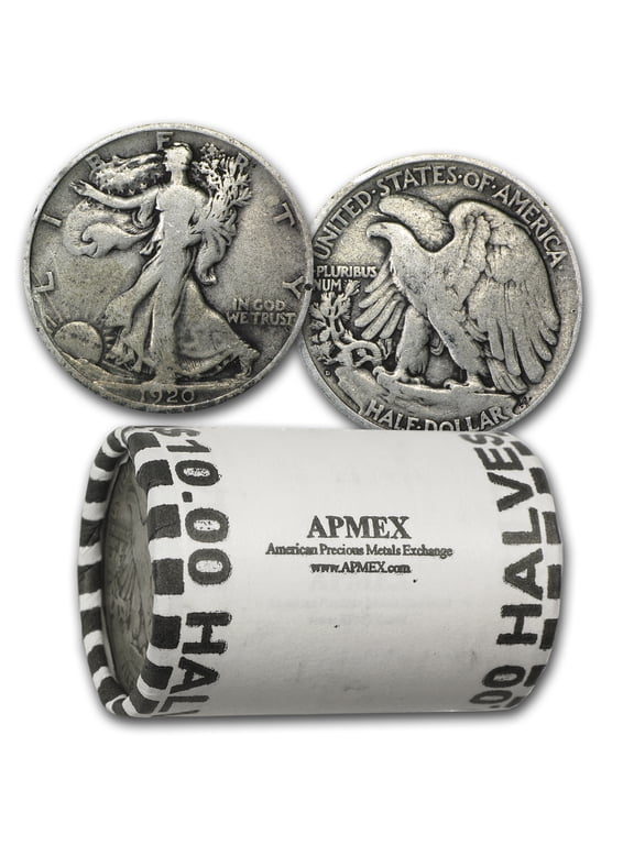 1920-D Walking Liberty Halves 20-Coin Roll Avg Circ