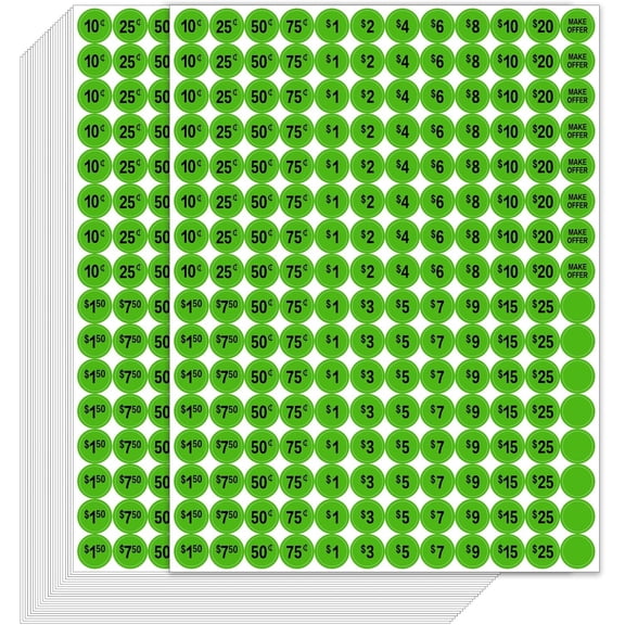 1920 PCS Yard Sale Price Stickers Garage Sale Pre-Priced Price Tag Labels 3/4" Diameter Flea Market Pre-Printed Pricing Stickers for Retail,Bright Green Color