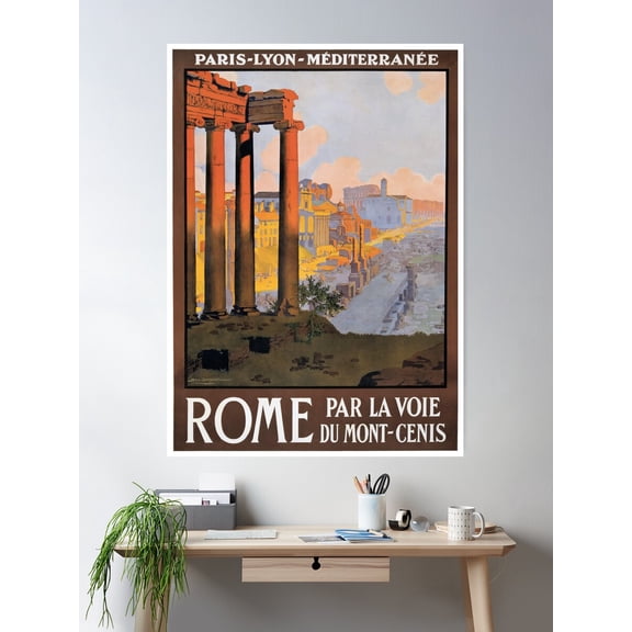1920 Paris To Rome Train Travel Poster Poster Wall Art, Modern Wall Decor For Living Room Bedroom, 12x18 UNFRAMED
