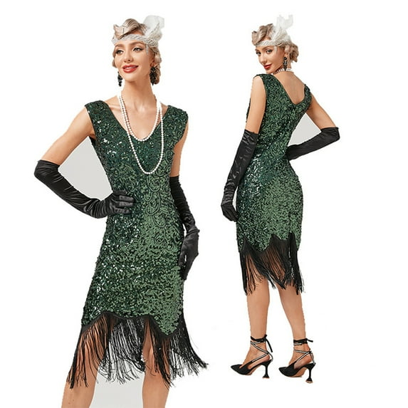 1920 Retro Sequin Skirt Gatsby Ball Tassel Dress Party Banquet Dance Skirt Beaded Toast Mini Dress