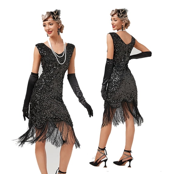 1920 Retro Sequin Skirt Gatsby Ball Tassel Dress Party Banquet Dance Skirt Beaded Toast Mini Dress