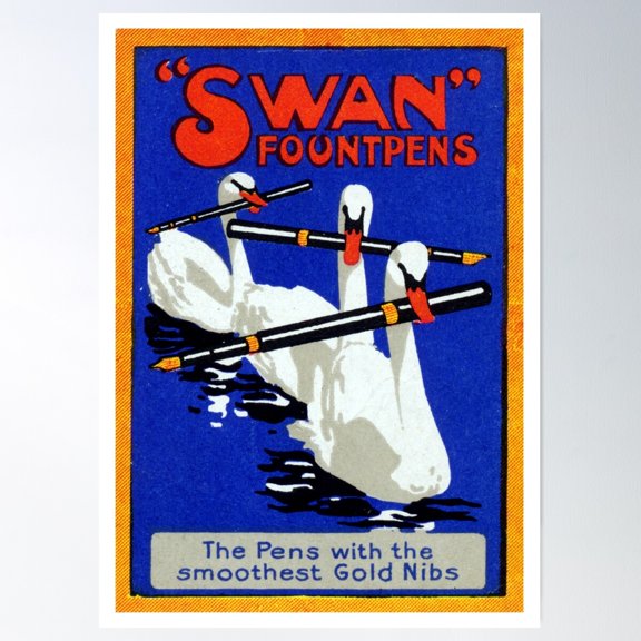 1920 Swan Fountain Pens Poster Wall Art, Modern Wall Decor For Living Room Bedroom, 16x24 UNFRAMED