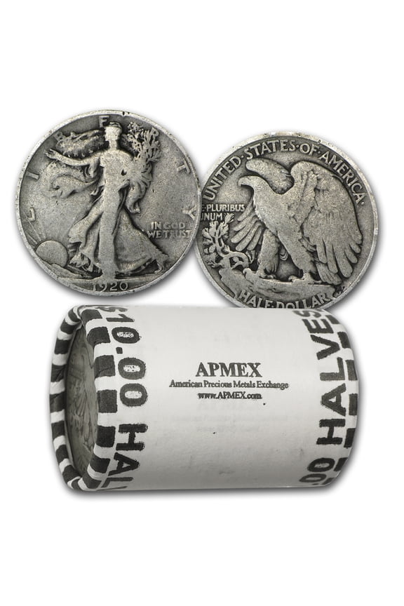 1920 Walking Liberty Halves 20-Coin Roll Avg Circ
