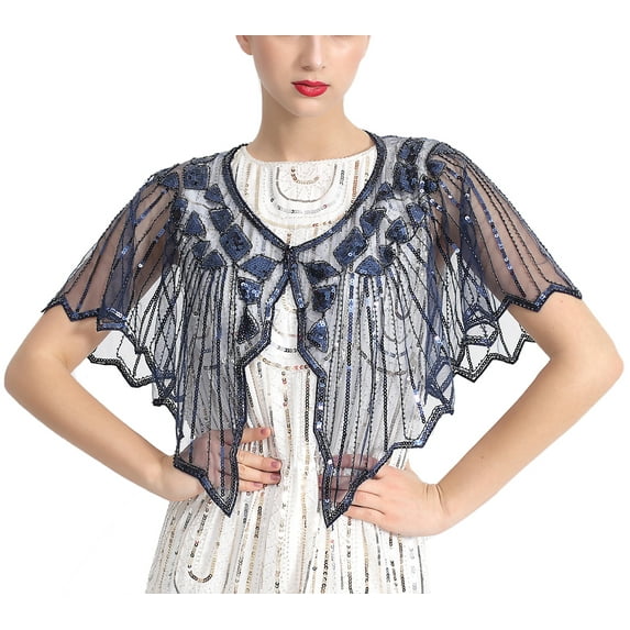 1920's Glitter Mesh Sequin Wedding Evening Capelet Shawl Outfit Bolero Jacket