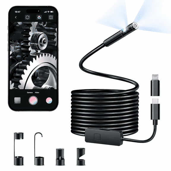1920P Endoscope Snake Inspection Camera, Type C Borescope, Scope Camera with 8 LED Lights for Android and iOS Smartphone, iPhone, iPad, Samsung (16.5 FT/5M)