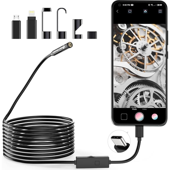 1920P Endoscope Snake Inspection Camera, Type C Borescope, Scope Camera with 8 LED Lights for Android and iOS Smartphone, iPhone, iPad, Samsung (16.5 FT/5M)