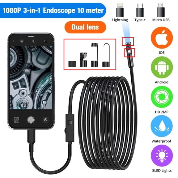1920P HD Endoscope Borescope 8mm Inspection Snake Camera for iPhone Android iOS, Suitable for iOS and Android Smartphones/Tables for, Drain, Confined Space Inspection