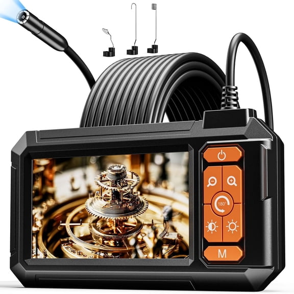 1920P HD Endoscope Camera with 4.3" IPS Screen 2X Zoom Semi-Flex Cable IP67 Waterproof Borescope with Hook Magnet Mirror for Car Engine Pipe Inspection