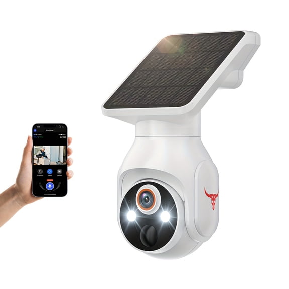 1920P Solar Wireless Camera, 355 Panoramic Auto-Tracking for People/Vehicles, Night Vision, Spotlight, Two-Way Audio, IP65 Weatherproof
