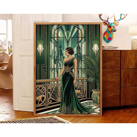 1920S Art Deco Style Poster, Maximalist Noveau Deocr, Bathroom And Gallery Wall Decor