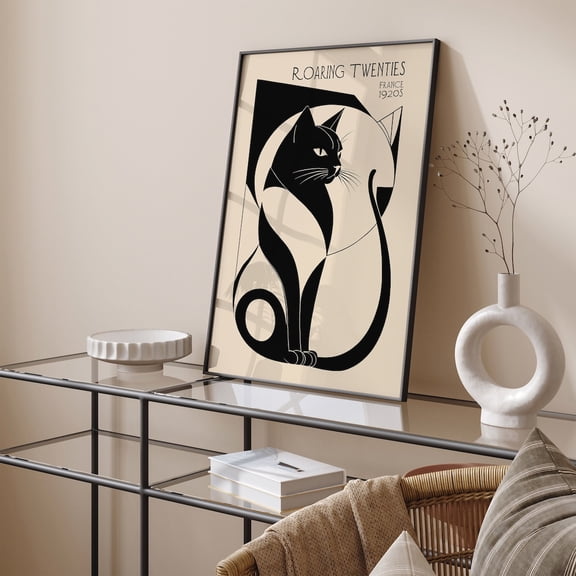 1920S Cat Art Roaring Twenties Black White Illustration, Unframed Paper Poster 8x10in