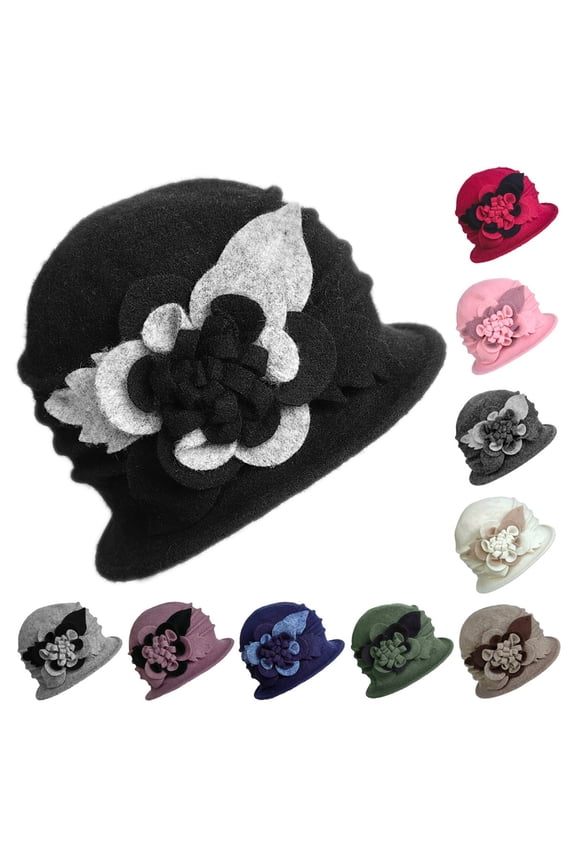 1920S Flapper Hat Vintage-Inspired Wool Blend Beret with Cloche-Style Brim - Retro 1920s Flapper and 1950s Fashion Hat for Fall and Winter,Navy,One Size,KLOY2K