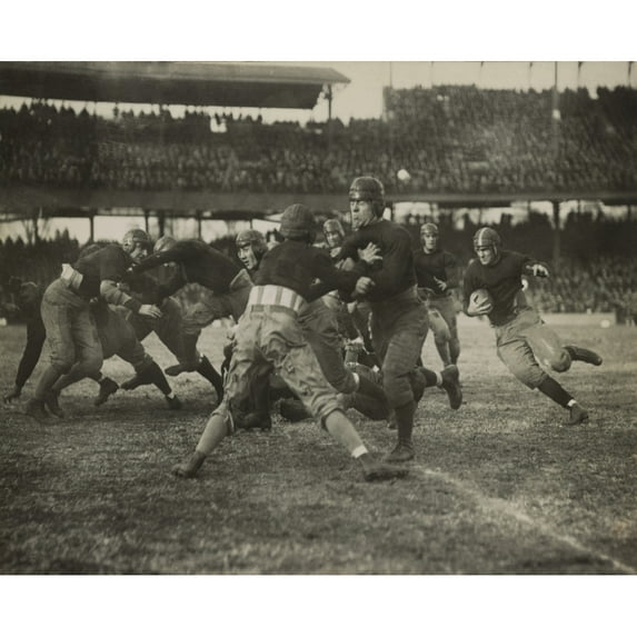 1920S Football Action. Thousands Of Spectators Watch From Double Decker Stadium Seats. History (36 x