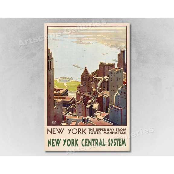 1920S Lower Manhattan Ny Central System Vintage Style Travel Poster, Travel Inspired Home And Office Decor