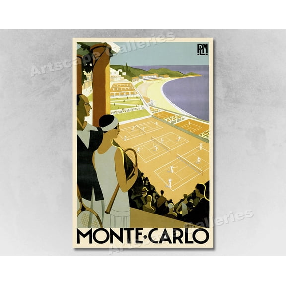 1920S Monte Carlo Tennis Courts Poster, Classic Vintage Style Travel, Travel Inspired Home And Office Decor